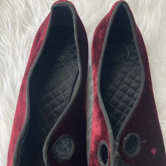 Tory Burch Clara Ballet Flats Size 9.5 Crushed Red Velvet Leather Missing Ribbon - Picture 5 of 14